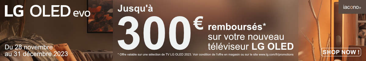 LG vous rembourse jusqu'à 300€ sur une sélection de TV OLED C3 LG, offre valable du 28 novembre au 31 décembre 2023 inclus*﻿