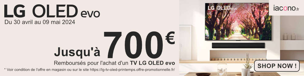 LG vous rembourse jusqu'à 700€ sur une sélection de TV LG OLED evo, offre valable du 30 avril au 09 mai 2024 inclus*