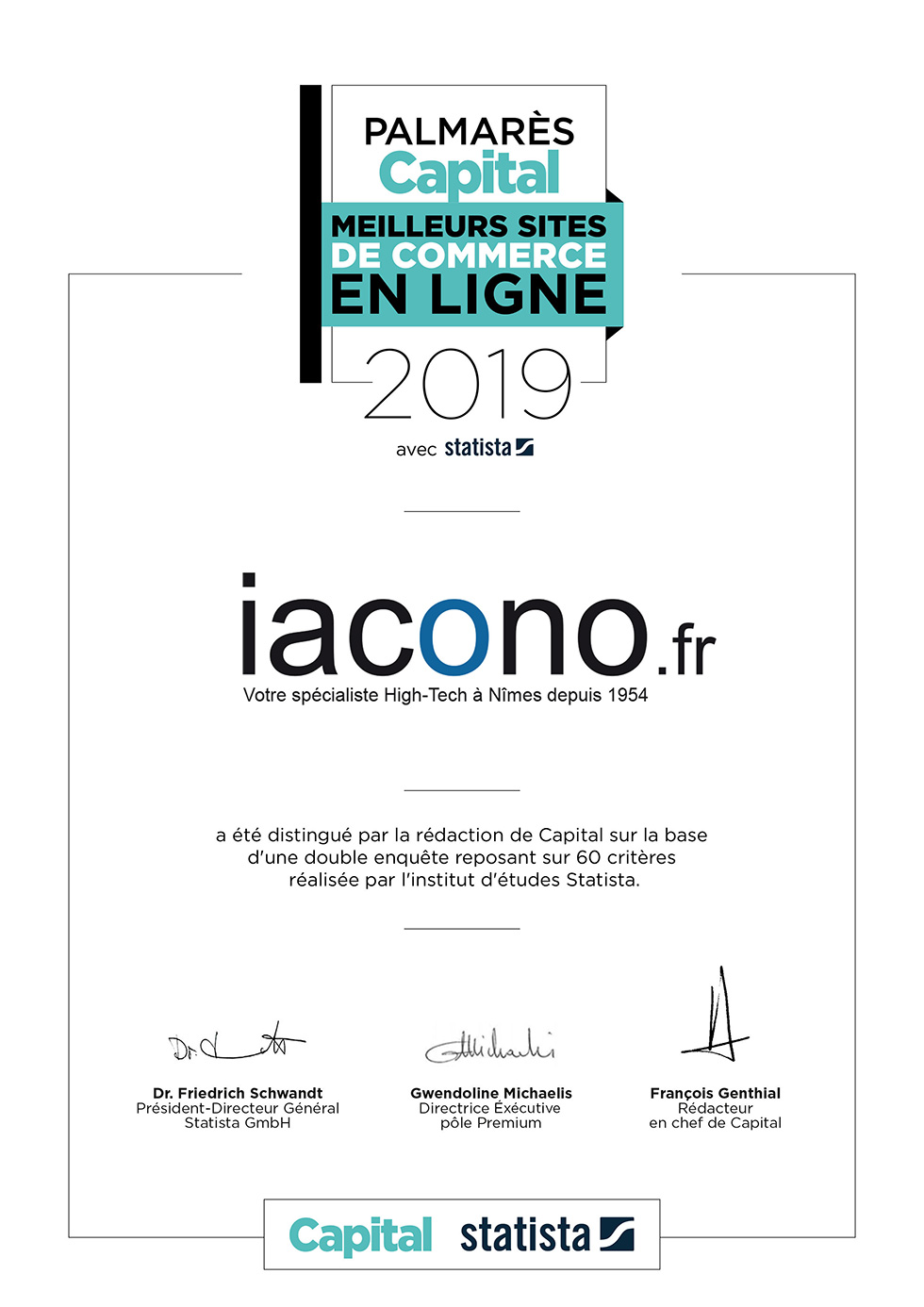 Signature meilleur site de vente en ligne Capital 2019 - iacono.fr